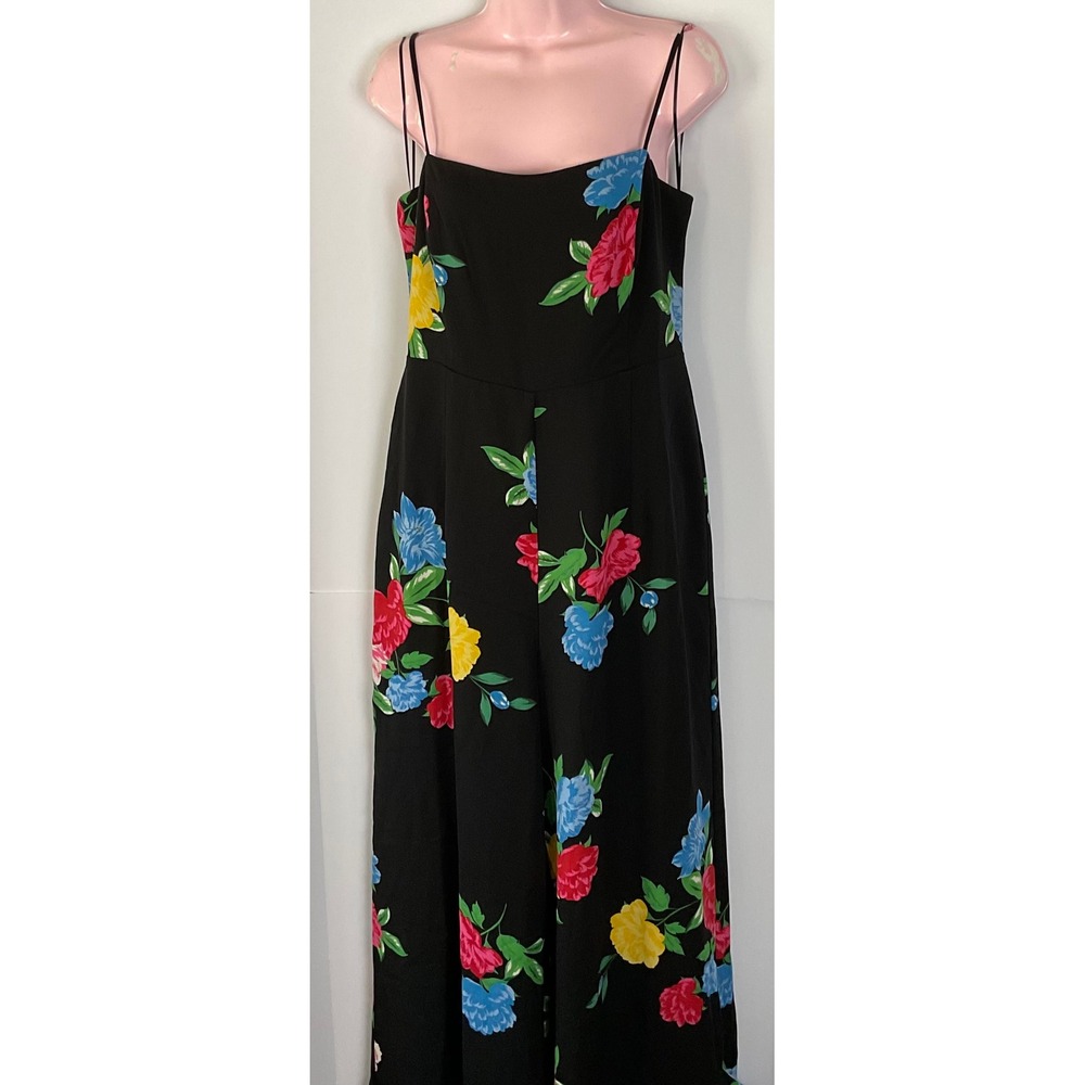Baltic born Womens Floral Wide Leg Jumpsuit Black Multi Spaghetti Strap Large
